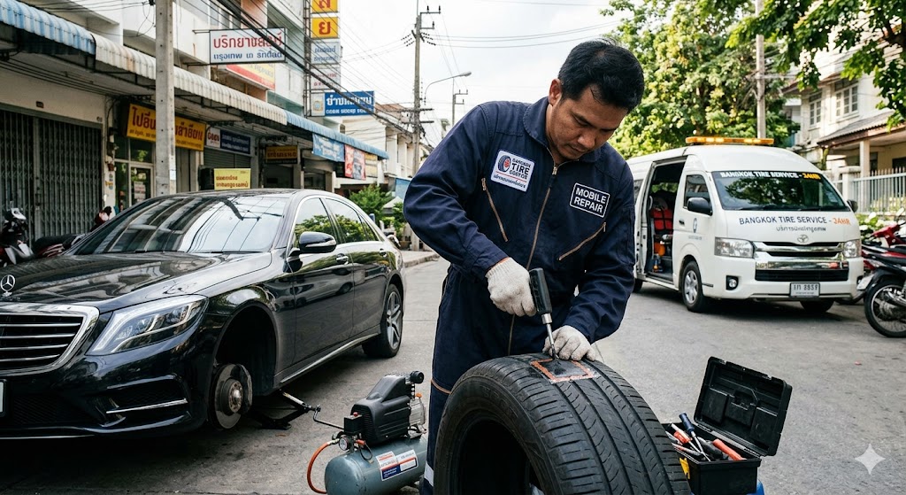 ปะยางรถยนต์ถึงบ้าน สุขุมวิท! บริการด่วน 24 ชม. ไม่ต้องรอ